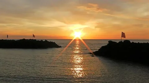 The beach of black sand and sunset. Camiguin Island. Philippines. Stock Footage 68988482