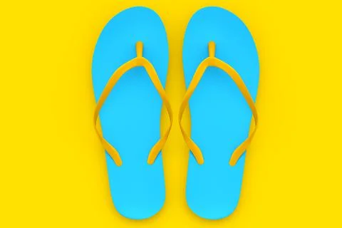 Beach blue flip-flops or sandals isolated on yellow background. Stock Illustration