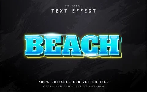 Beach blue neon text effect Stock Illustration