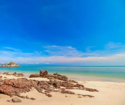 Beach with blue sky Stock Photos