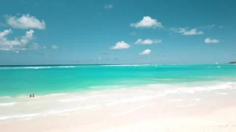 Beach blue sky seascape ocean island. Cloudscape wave sea splashing sandy sunny Stock Footage 273839653