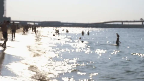 Beach in blurry focus at sunset Stock Footage 100812188
