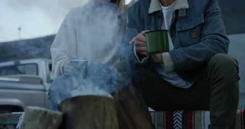 Beach Bonfire with Couple Stock Footage 192369981