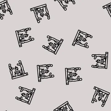 Beach bonfire party line vector seamless pattern Stock Illustration