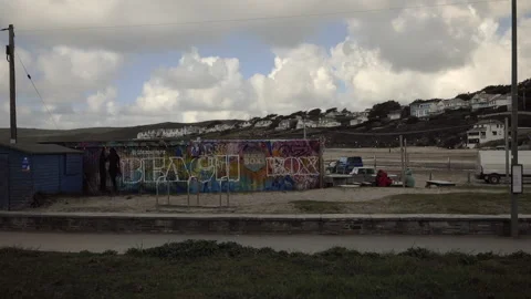 Beach box cafe at polzeath in Cornwall Stock Footage 235908864