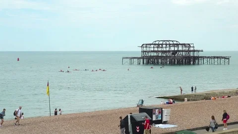 The Beach at Brighton Old Pier Video stock 77479493