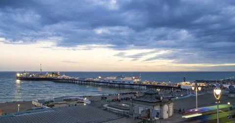 The beach in Brighton at sunset Stock Footage 65177827
