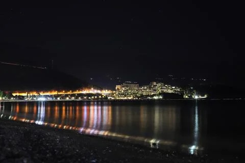Beach in Budva at night Fotos Stock