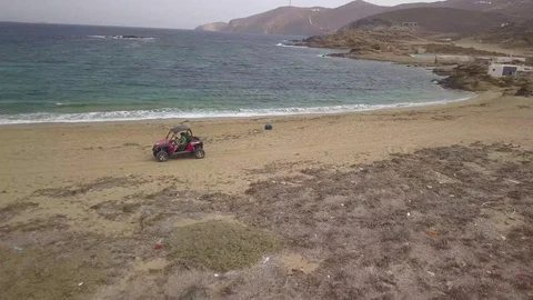 Beach buggy drone Mykonos Stock Footage 95537455