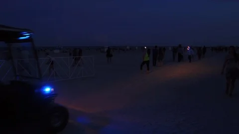 Beach Buggy moving along the strip of South Beach at night Stock Footage 116415154