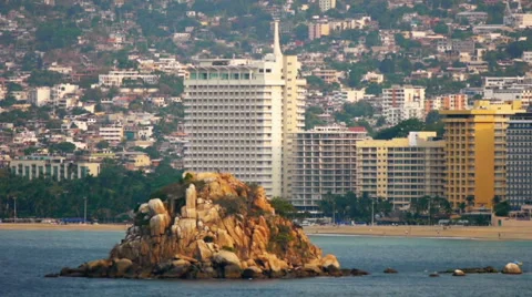 Beach With Buildings Stock Footage 6391354
