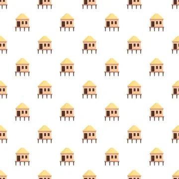 Beach bungalows seamless pattern depicting tropical vacation homes Stock Illustration
