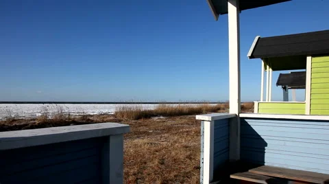 Beach Cabins in Sweden Stock Footage 1180601