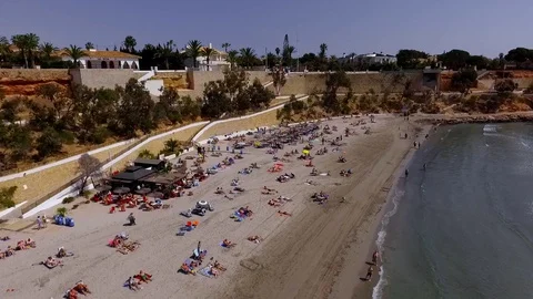 Beach Cabo Roig beach Spain Orihuela Costa aerial view Stock Footage 129510956