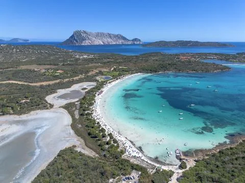 Beach of Cala Brandinchi seen from the drone,  San Teodoro, Sardinia, Italy Stock Photos