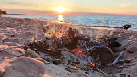 Beach Campfire Lake Superior Shore Stock Footage 274633853
