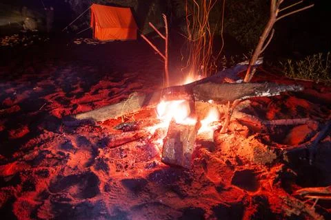 Beach Campfire Night Stock Photos