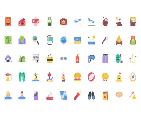 Beach camping icons pack Stock Illustration