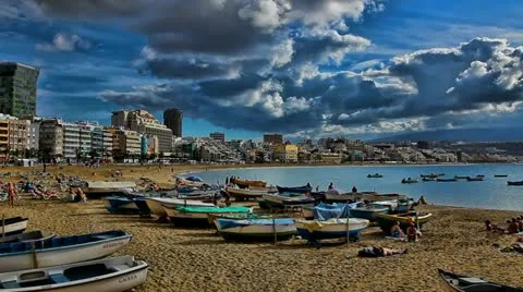 Beach of the Canteras enhanced postcard view 動画素材 10811799