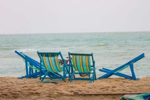 Beach canvas bed for relaxation Foto stock