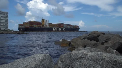 Beach Cargoship 1 4K Stock Footage