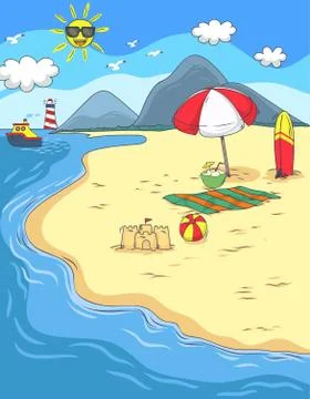 Beach cartoon background 스톡 일러스트