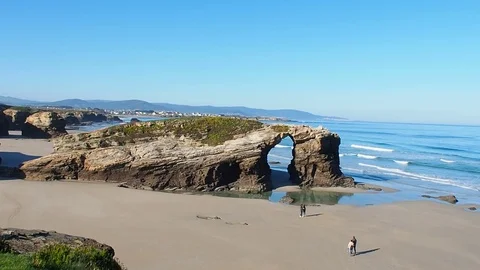 Beach of the Cathedrals in Ribadeo, Spain Stock Footage 70257516