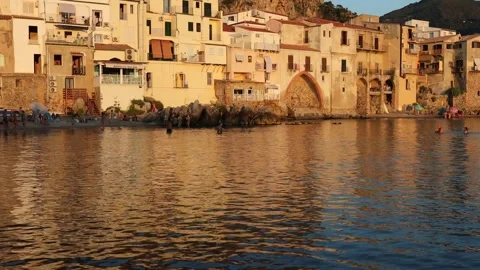 Beach of Cefalu at sunset Stock Footage 318662850