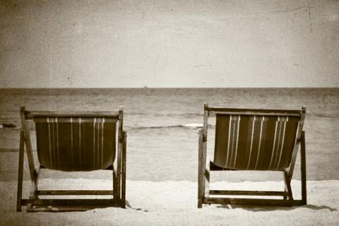 Beach chair processed in old style Stock Photos