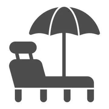 Beach chair with umbrella solid icon. A deckchair vector illustration isolated Illustrazione stock