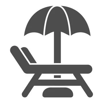 Beach chair with umbrella solid icon, waterpark concept, Beach Lounger sign on 스톡 일러스트