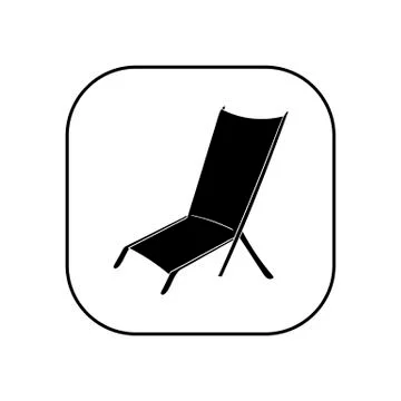 Beach chair. Vector illustration in the form of a square black and white icon Stock Illustration
