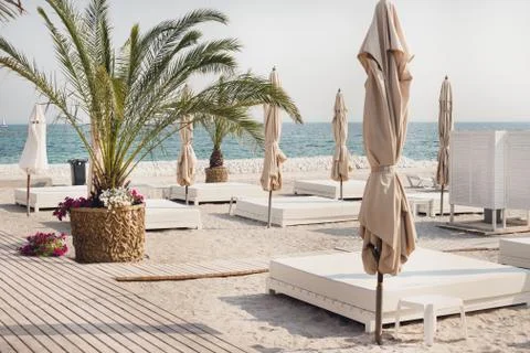 Beach chairs on the beach Stock Photos