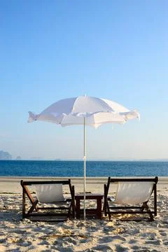 Beach chairs on the beach Foto stock