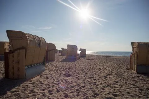 Beach chairs on the beach in the sunlight Foto stock