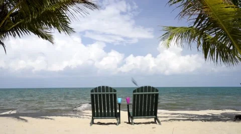 Beach chairs on Caribbean Beach Stock Footage 48691036