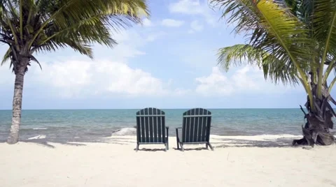 Beach chairs on Caribbean Beach Stock Footage 48691080
