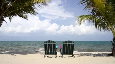 Beach chairs on Caribbean Beach Stock Footage 48691098