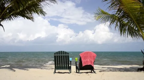 Beach chairs on Caribbean Beach Stock Footage 48691162