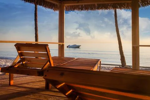 Beach chairs lounge zone. Foto stock