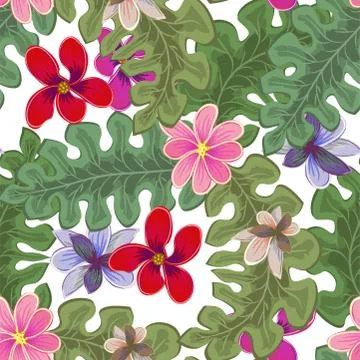 Beach cheerful seamless pattern wallpaper of tropical dark green leaves of pa Stock Illustration