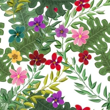 Beach cheerful seamless pattern wallpaper of tropical dark green leaves of pa Stock Illustration