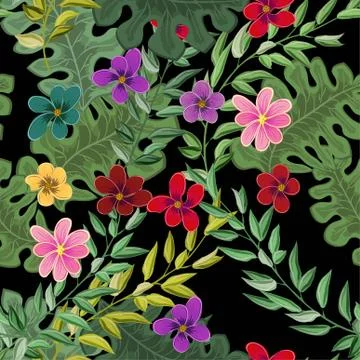 Beach cheerful seamless pattern wallpaper of tropical dark green leaves of pa Illustrazione stock