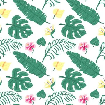 Beach cheerful seamless pattern wallpaper of tropical dark green leaves of palm Stock Illustration