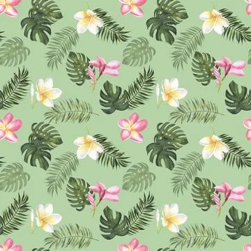 Beach cheerful seamless pattern wallpaper of tropical dark green leaves of palm Stock Illustration