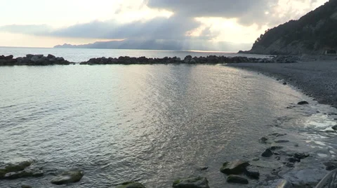 The beach of Chiavari at sunset Stock Footage 56783277