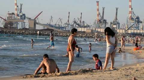 A beach is in city Ashdod Stock Footage 52748034