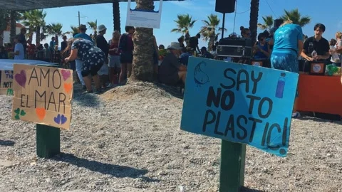 Beach clean-up: Say NO to plastic Stock Footage 140521090