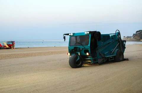Beach Cleaning Machine on Sand. Stock Photos