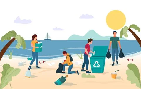Beach cleaning vector concept for web banner, website page Stock Illustration